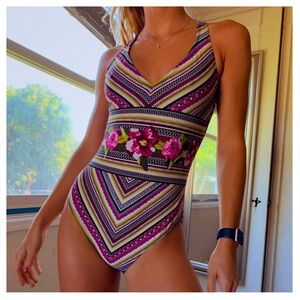 NWT Mossimo Strappy Floral One Piece Swim Sz L